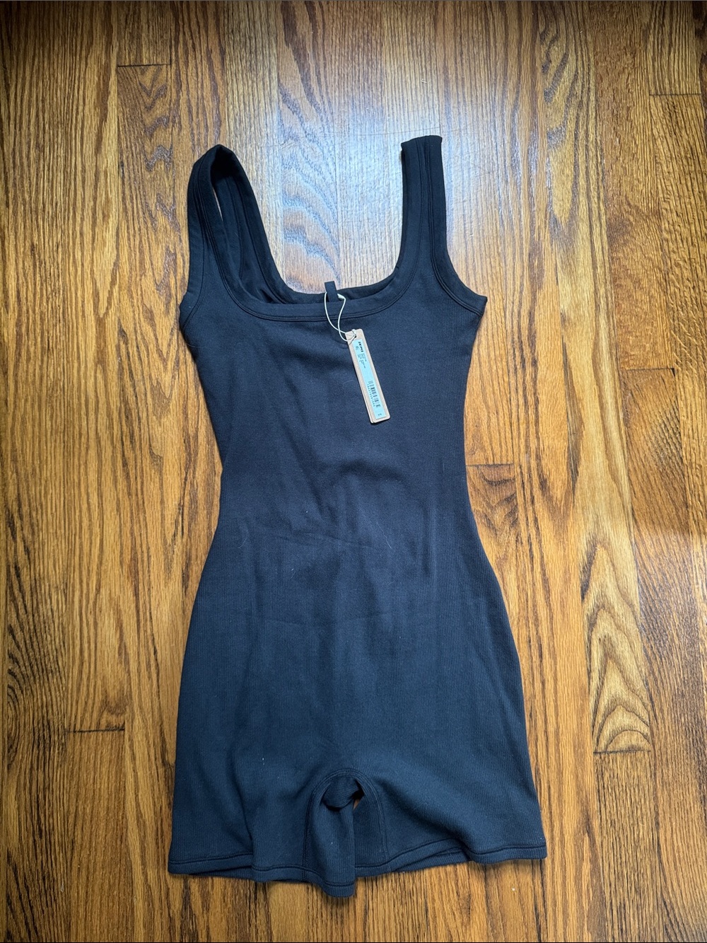 SKIMS Black Ribbed Scoop-Neck Shapewear Bodysuit